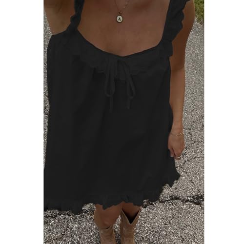 Image of Women Y2K Babydoll Mini Dress Cute Bow Lace Trim Pleated Ruffle Short Sundress Casual Party Vacation One Pieces