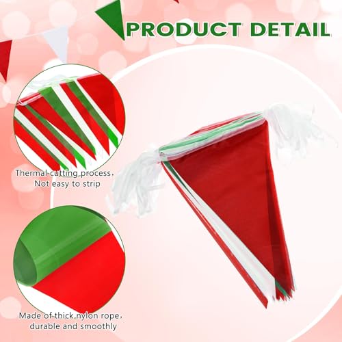 Image of Preboun 400 ft Solid Pennant Banner Flags 240 Pcs String Hanging DIY Triangle Bunting Bulk Garland for Grand Opening Carnival Birthday Party Decoration Outdoor(Red, Green, White)