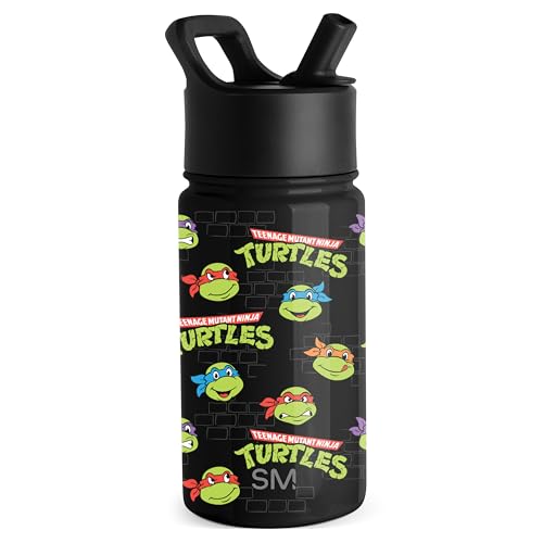 Image of Simple Modern Kids Summit Water Bottle with Straw lid | Teenage Mutant Ninja 14oz Turtles Stainless Steel Cup Insulated Tumbler for Toddlers, Boys, School | TMNT Turtles Unite
