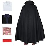 Unisex Men Anime Long Black Cloak Cape Cosplay Costume Uniform Shirt Pants Halloween Outfits Full Set (Black, M)