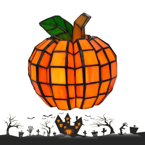 Stained Glass Pumpkin Lamp, Pumpkin Stained Accent Lamp, Halloween Pumpkin Ornaments, Starry Night Glass Pumpkins, Indoor Pumpkin Lantern Decorations for Home, Holiday, Party(1pc)