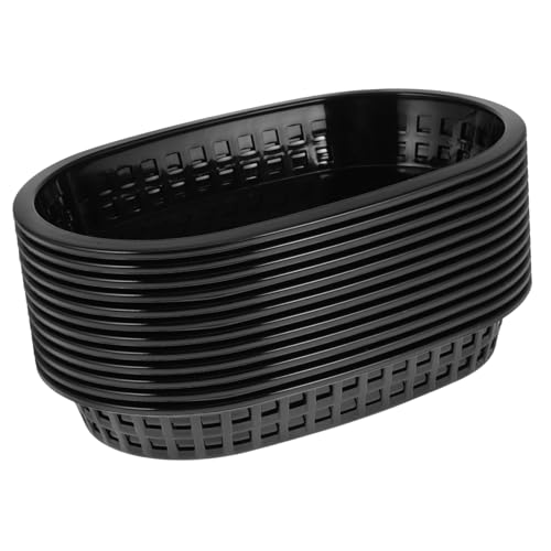 Luxshiny 12Pcs Black Plastic Fast Food Baskets Boat Shaped Trays for Serving Fries Burgers Desserts Versatile Snack Storage for Home Ktv Events Easy to Clean