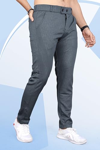 Image of Mehrang Men's Slim Fit Casual Trousers, Black, Cotton Blend, Side Pockets