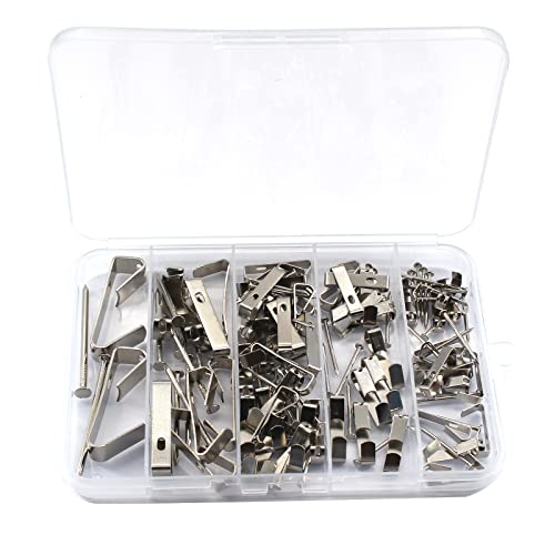 Image of Silver 60 Set Picture Hangers Photo Frame Hanging Hooks Kit, Mixed 10lb 20lb 30lb 50lb 100lb Picture Hanger Hook with Nails for Hanging Artwork Picture