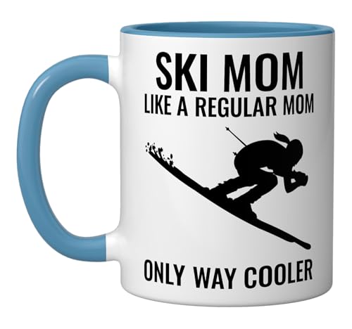 Taza Cerámica Azul Blanco 11 oz Ski Mom miniatura 1