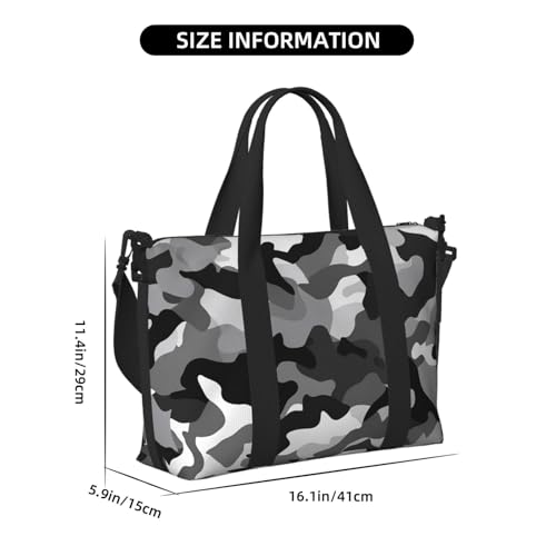 Travel Duffel Bag for Men Gym Bag, Black Grey White Camo Luggage Bag with Shoulder Strap, Large Gym Tote Bag for Women, Weekender Overnight Bag, Foldable Carry on Bag for Airplane3