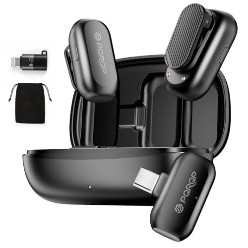 Image of PQRQP Wireless Lavalier Microphone for iPhone /iPad /Android, 164ft Transmission, Mini Microphone with AI Noise Cancellation & Hi-Fi Sound, 24H Charging Case, Mic Ideal for Video Recording