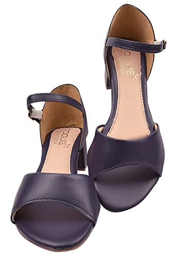 Sandália Saltinho Casual Básica Feminina Calcanhar Fechado (39, Azul Marinho)