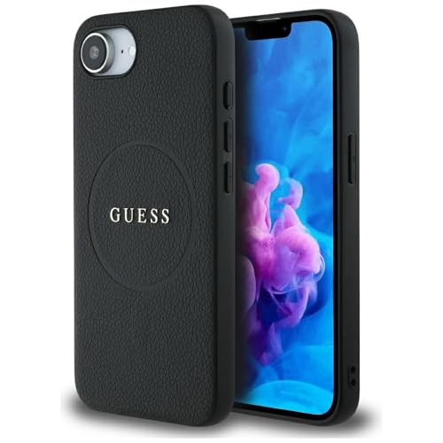CG MOBILE Guess Anneau grainé compatible avec MagSafe Coque pour iPhone 16e (noir)