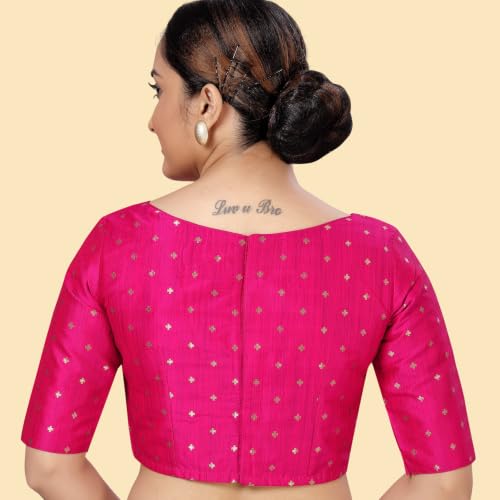 Image of Studio Shringaar Women Cotton Silk Silky Brocade Readymade Elbow Length Sleeves Saree Blouse Choli