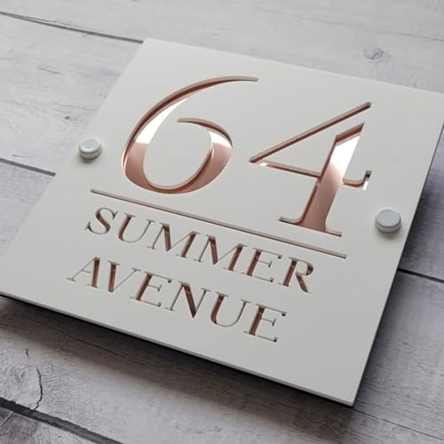 Letrero Personalizado Exterior,Números Para Casas,Placa De Dirección Personalizada,Modernos Gris Antracita Numeros Casa Exterior Acrilico Personalizado 3D Cortado Con Láser (20 * 20cm,Blanco Rosas)