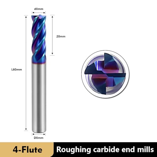Image of Carbide Square End Mills-4 Flute HRC65 TiSiN Coated,for Milling Alloy Steels, Hardened Steel, Metal etc.1 Pcs D8x60mm