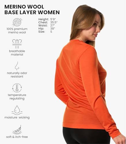 Image of Merino Wool Base Layer Women - 100% Merino Wool Shirt Women Thermal Underwear Long Sleeve T-Shirt for Hiking
