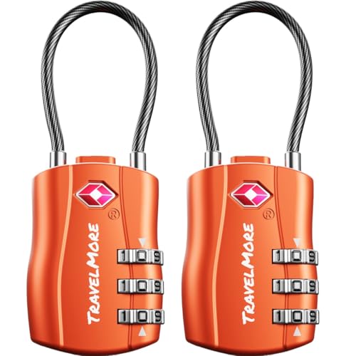 Candado TSA de combinación con cable para maletas, mochilas y más | Naranja (2 uds.)