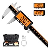 HARDELL Digital Caliper, Rechargeable Calipers with Large Orange Screen, Anti-Glare LCD & ABS Function, in/MM Caliper Measuring Tool, Stainless Steel Micrometer -Auto Off for DIY/Household (6 Inch)