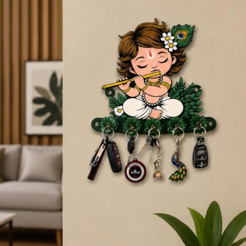Image of Webelkart Premium Cute Krishna Key Holder for Home /Office Decor /Key Hanger for Wall Decor,Decorative Item for Home (Green)