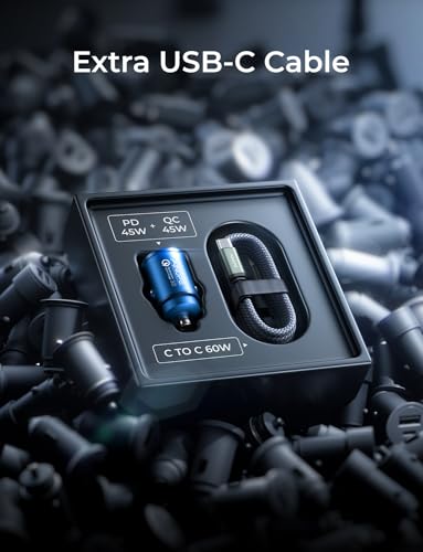 AINOPE 90W Super Fast Car Charger, Invisible USB C 45W Car Charger Fast Charging Type C, [Mini&Metal] Cigarette Lighter USB Adapter Fits iPhone 17 16 15 Pro Max Samsung Galaxy S25 Ultra S24, Blue — view 6