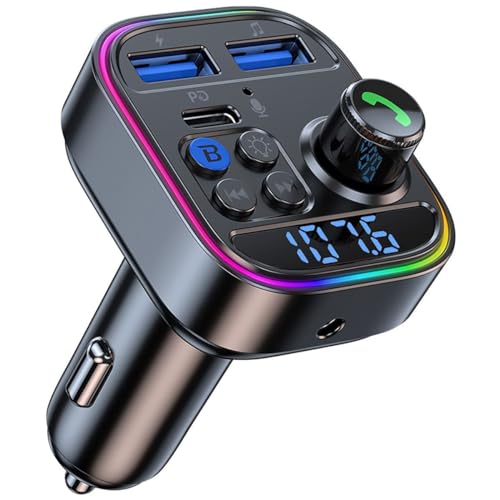 Image of Pmw - Wireless FM Transmitter for Car, Bluetooth Car Adapter with Type-C PD(30W) Car Charger and Dual USB Port,Wireless FM Radio Transmitter, Support MP3 Player, Handsfree Calling, LED Backlit - 1pcs