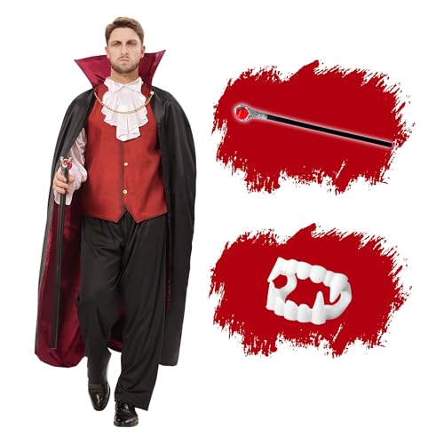 Joyful Start Vampire Costume Men Adult, Mens Vampire Costume with Vampire's Cape Teeth, Halloween...