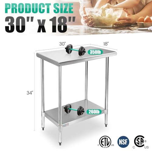 Image of STABLEINK NSF Stainless Steel Small Table 18x30, Metal Prep & Work Table with Adjustable Undershelf, for Commercial Kitchen, Restaurant, Hotel, Bar and Garage