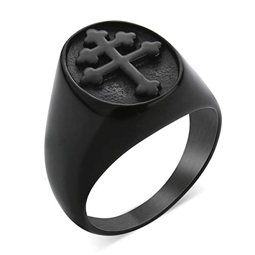 Valily Lorraine Cross Ring Black Stainless Steel Big Crux Vera Signet Ring Magnum Pi Ring for Men Gift Size 11