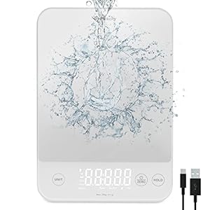 Etekcity Luminary Lite 22lb Food Kitchen Digital Scale, IPX6 Waterproof, Rechargeable, Ounces and Grams for Weight Loss, Cooking, Baking, 0.05oz/1g Precise Graduation, Silver White