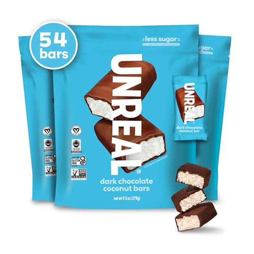 Image of UNREAL Dark Chocolate Coconut Bars (3 Value Size Bags) | Vegan, 3g Sugar, & 3 Simple Ingredients | Non-GMO, Gluten Free, & Fair Trade | 9.5oz each