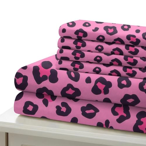 Housse de couette hypoallergénique léopard rose lit 2 places microfibre - 7