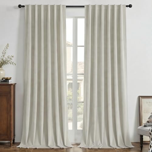 Joydeco 100% Blackout Velvet Curtains White 84 Inch Back Tab
