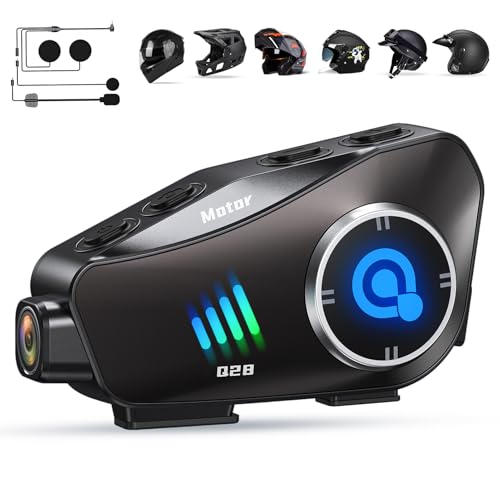 Motorcycle Helmet Headset with HD Camera 1080P Video, Motorcycle helmet bluetooth 5.3 ,IPX6 Waterproof, Hands-Free Communication with Soft and Hard Mic Headphone Speakers Compatible All Helmets.