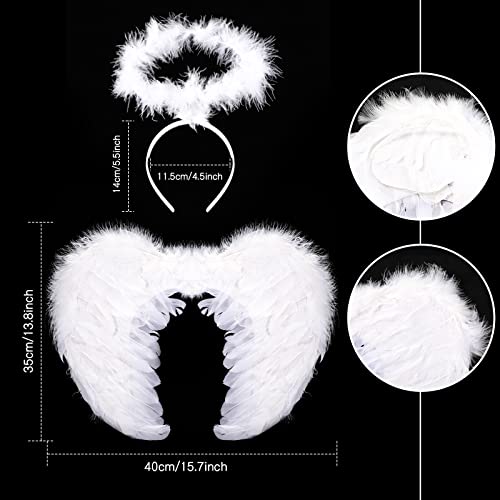 3 Pcs Angel Costumes For Kids Girls Set Fairy Dress Angel Feather Wings And Headband For Halloween Dress Up Cosplay (4-6 Years) #TOP2