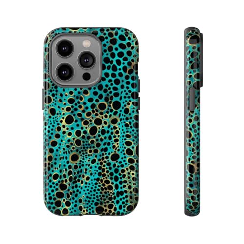 Coque rigide brillante iPhone 14 Pro aux finitions graphiques turquoise