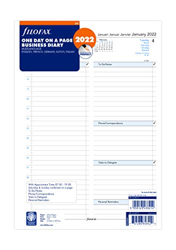 Filofax Agenda 2022 2268719 - Format A4-1 jour par page - 5 langues
