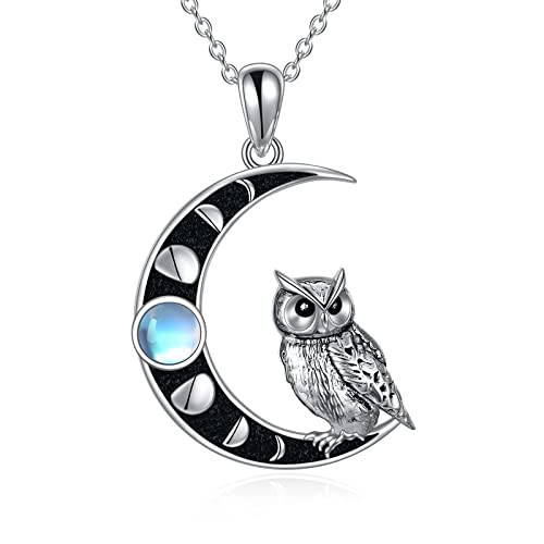 YAFEINI Collier Hibou pour Femmes en Argent Sterling 925 Pendentif Hibou Lune Bijoux Cadeau pour Filles