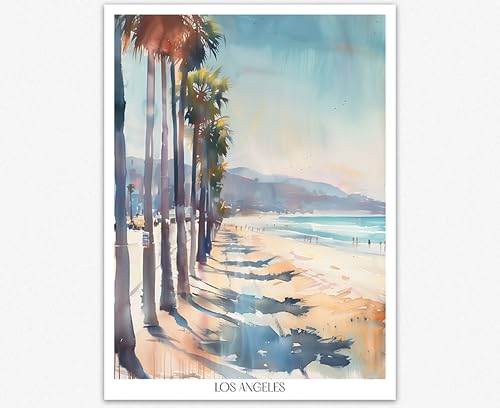 Affiche de plage Los Angeles Wallbuddy - Aquarelle palmier Californie salon 30x40cm