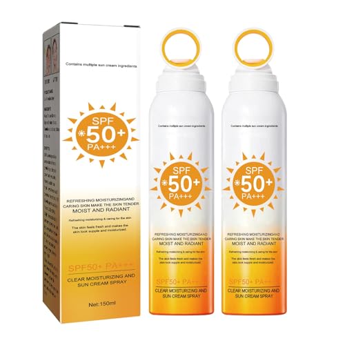 Spray solaire SPF 50, brume à 360°, spray solaire résistant à l'eau, léger et non gras, protection à large spectre contre les UVA/UVB, format voyage. (2)