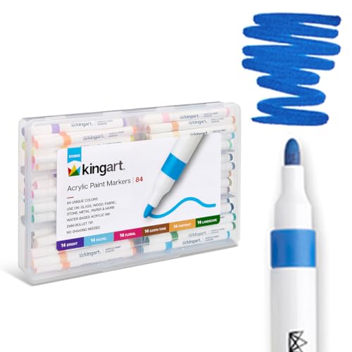 KINGART 84-Piece Acrylic Paint Marker Set – 2mm Bullet Tip – Vibrant Water-Based Multi-Surface Art Pens for Rock, Glass, Wood, & Canvas – Large Color Palette with Portable Storage Case Included