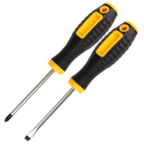 WONAIER 4 Inch Screwdriver Set Phillips and Slotted 2 Pack Magnetic Screwdrivers Set Flat Head Cross Head Screwdriver Cushion-Grip Handles Non-Slip Screwdrivers