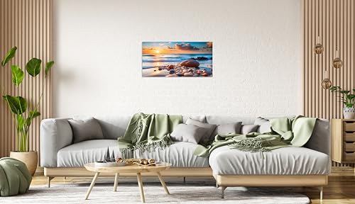 TutuBeer 1 Panel Beach Pictures Wall art Beach Pictures Blue Sea Sunset White Ocean with Stone Print on Canvas Ocean Picture Wall Decor for Home Decor Decoration Ready to Hang 16x32inch by TutuBeer - Used condition - Image 6
