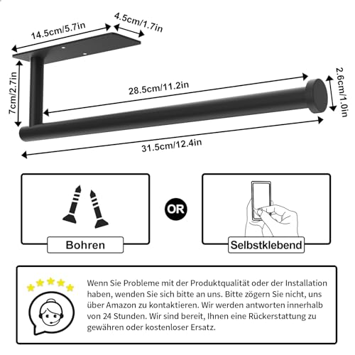 Foto von Küchenrollenhalter – selbstklebend oder bohrbar, mattschwarzer Papierhandtuchhalter zur Wandmontage für die Küche, Küchenrollenspender aus Edelstahl SUS304 unter dem Schrank