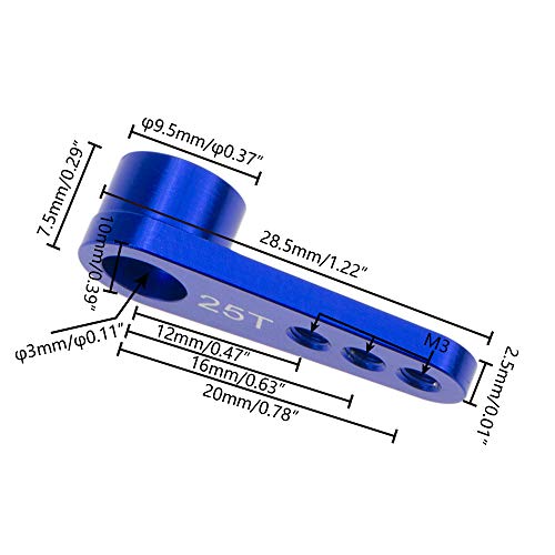 Aluminum 28.5Mm 25T Teeth Tooth Steering Half Servo Arm Horn 2-Pack For 1/10 Rc Hobby Model Car/Boat Futaba Traxxas Slash, Cojoys (Dark Blue) #TOP3