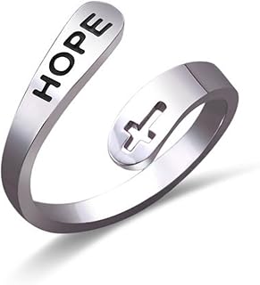 Caiyao Stainless Steel Christian Cross Engraved Love Faith Hope Blessed Ring Polished Opening Adjustable Letter Religious Ring for Women Men Birthday Jewelry Gift