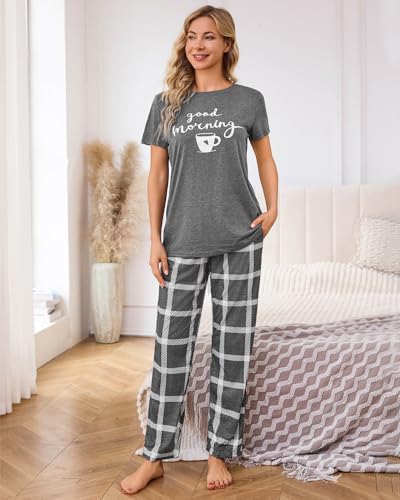 difficort Womens Pajama Sets Short Sleeve Pjs Tops with Long Pants Sleepwear Lounge Set with Pocket3