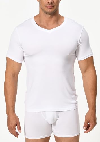 Comfneat Men's Undershirts Viscose V-Neck Cool Feeling T-Shirt 3-Pack2
