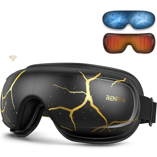 RENPHO Eye Massager with Heat and Cooling Voice Control, Birthday Gifts for Men Women Dad Him Her, Eye Mask for Migraines, Eye Care with Massage, Reduce Dry Eyes Eyeris Kintsugi B-Black&Gold