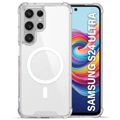Image of TRUEUPGRADE Back Cover for Samsung Galaxy S24 Ultra 5G | Mag-Safe Printed Transparent Case | Hard PC Back + Soft TPU Bumper | Magnetic Print Shockproof Protective Cover | Crystal Clear
