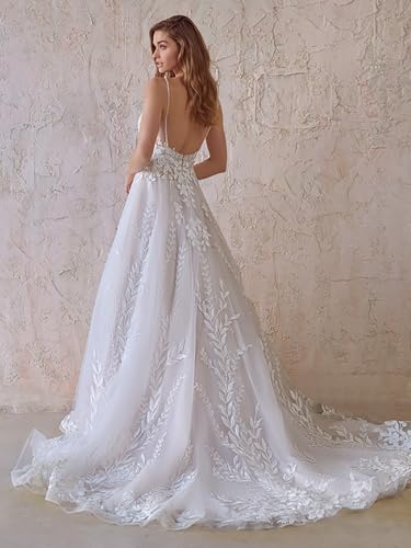 SEIM Lace Appliqued Wedding Dresses for Bride 2025 Beach Wedding Bridal Gowns for Women SE0023