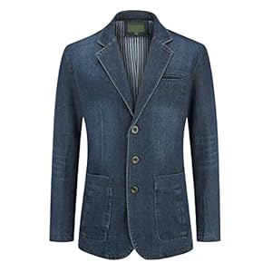 YOUTHUP Blazer Homme Nouveau Casual Veste en Jean Denim Loose Costume Affaires Blazer Veste Manteaux Mens Cowboy Suit Jacket Coat, Bleu Foncé, L