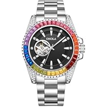 FANMIS Rainbow Diamond Fully Automatic Mechanical Watch Mens Solid Core Steel Strip Waterproof Wrist Watch