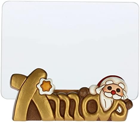 THUN – Natale 2022 – Portafoto Christmas con Babbo Natale in Ceramica Decorata a Mano – Idea Regalo Natale 2022 – Ceramica, Vetro, Inserto in Legno di Pino – Spazio Foto 10×15 cm h